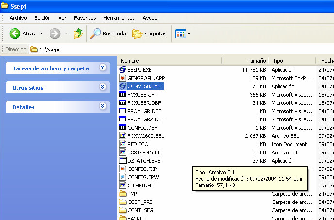 Terminado el proceso de descarga de archivos se debe ejecutar el programa de conversión Conv_50.