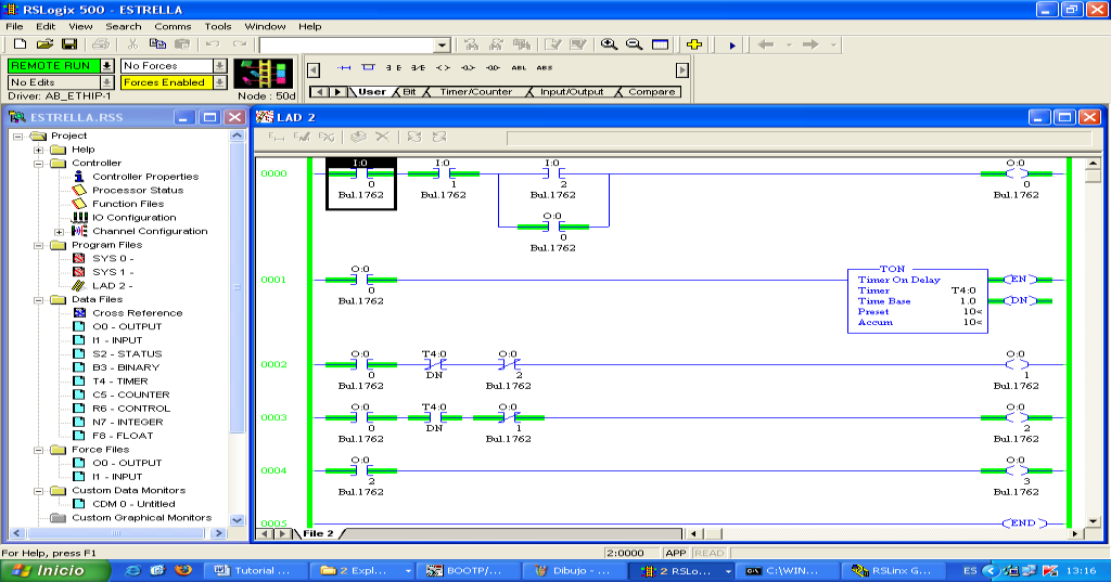 11 Para visualizar los otros dos PLC s, abra otras dos pantallas de: RSlogix 500 English, Comms, Systems