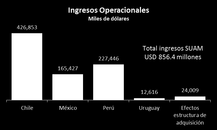 Salario Base 7,278 7,942 3,052 3,453 6,363 7,034 547 649 1,018 1,116 Chile Perú Colombia Uruguay El Salvador 2011 2012 Q2 2012 Q2 2013 El EBITDA de las compañías filiales ascendió a USD 179.