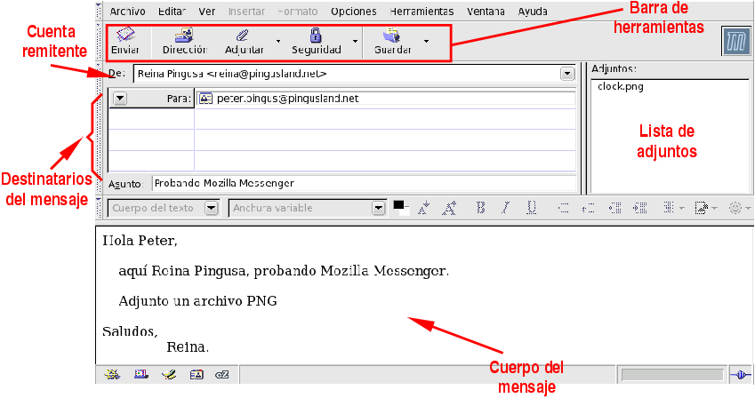 Capítulo 9. Enviando correo electrónico con Mozilla Botón Atajo de teclado Función Ctrl-R Responder al remitente del mensaje seleccionado.