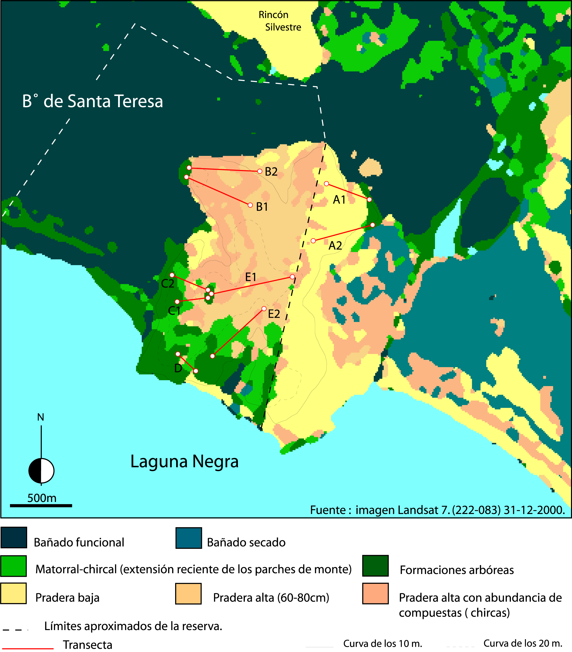 5 Mapa de la vegetación de la Estación Biológica Potrerillo de Santa Teresa e ubicación de las transectas rlizadas Este mapa ha sido rlizado previamente a la campaña de relevamiento completo, a