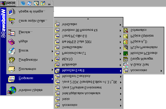 Fig.2.- Archivos creados por PSpice A/D 3.2.- Creación del circuito en Schematics: El programa Schematics puede ser accedido desde el icono Schematics, ubicado en MicroSim Eval8 del menú Inicio de Windows, como lo indica la Fig.