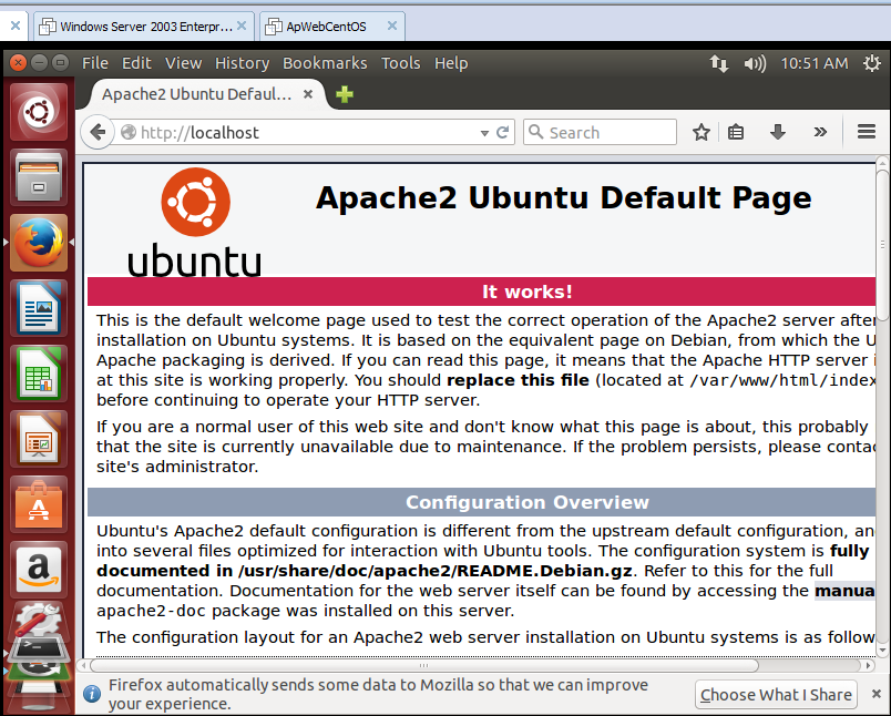 a. Servidor APACHE HTTP A continuación vamos a instalar el servidor web HTTP no sin antes primero hacer ping desde Ubuntu hacia Windows 7 para comprobar que existe conectividad entre ellos.