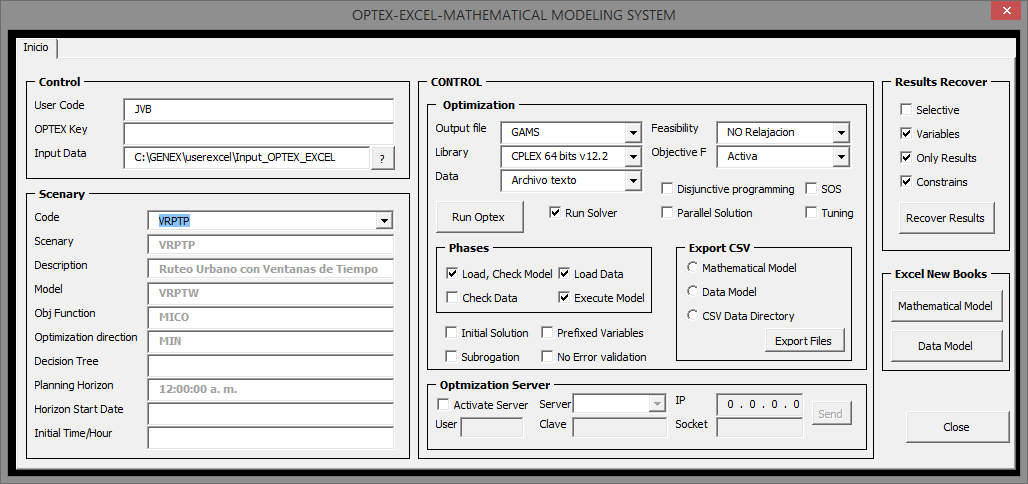 ALGEBRAIC MODEL DSS DATA BASE DATA MODEL OPTEX-EXCEL-MMS DATA IN EXCEL MODEL IN EXCEL FILLING THE BLANKS optexmodel.opx *.