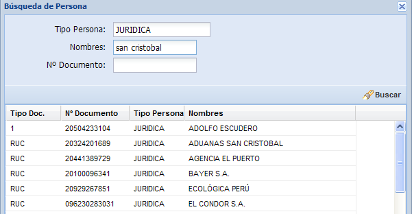 Adicionar agencias aduaneras: Se deberá dar doble clic para visualizar la pantalla de Búsqueda Adicionar: El sistema muestra un listado de Búsqueda de agencias aduaneras registradas.
