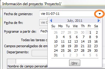 Fecha de comienzo o fin del proyecto Cómo Para seleccionar una fecha, puede utilizar
