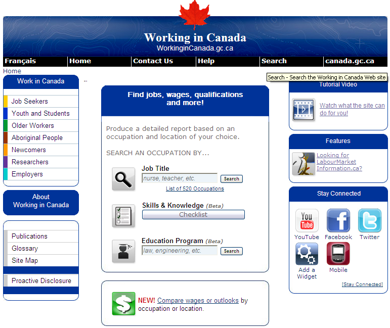 Canadá: Herramienta que brinda acceso al trabajo Usuarios Auto servicios Búsqueda de vacantes Capacitación Programas