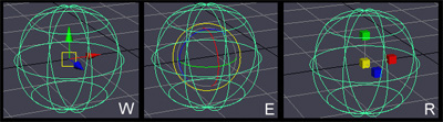 La imagen de arriba muestra los tipos de manipuladores para cada opción (mover, rotar, escalar).