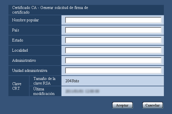 13 Configuración de los ajustes de la red [Red] 1. Haga clic en el botón [Ejecutar] de Certificado CA - Generar solicitud de firma de certificado.