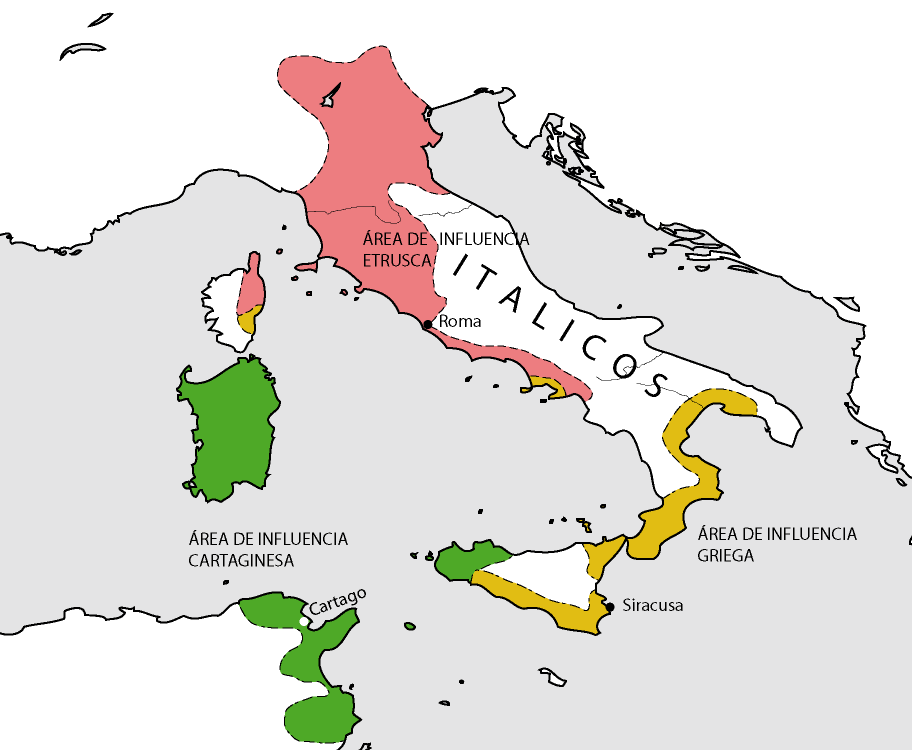 CAPÍTULO I LA CIVILIZACIÓN ROMANA Y SU EXPANSIÓN 1. ORIGEN DE ROMA Principales áreas de influencia en el siglo VI a. C. Imagen tomada de http://historia-antigua.