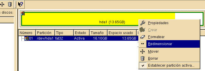 1.1 Instalar en un equipo con una partición de Windows 1 INSTALAR LIVUX EN EL DISCO DURO 1.1.1. Redimensionar Haz clic con el botón derecho sobre la partición y selecciona la opción Redimensionar.