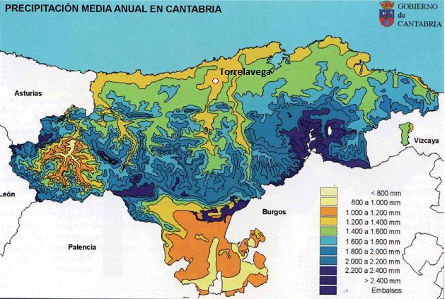 Ilustración 16: Mapa pluviométrico Cantabria