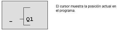 5.2.9. Introducir programa Introduzcamos ahora el programa (desde la salida hacia la entrada). Al principio, LOGO! muestra la salida: La letra Q de Q1 está subrayada.
