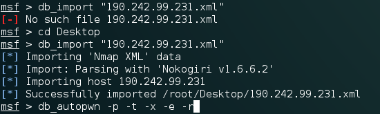 Se lanza el exploit con el comando exploit: Set RHOSTS 190.242.99.231 exploit Figura: Metasploit 6 Fuente: Imagen tomada de la herramienta Metasploit.