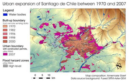 [Fig.28]: La expansión urbana de Santiago de Chile entre 1970 y 2007 Contaminación de Aire Santiago, con el