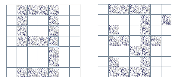 Figura 16: en la derecha se ve el valor de entrenamiento, en la izquierda la red si pudo reconocer este valor Cuando propagamos el patron hacia las neuronas de la capa oculta para activar todas las