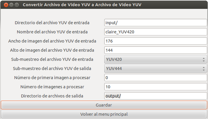 6.2. Resultados 107 6.2.2 Función: convertir secuencia de imágenes de un archivo YUV a un archivo YUV Cuando se tiene una secuencia de imágenes de entrada almacenada en un archivo de video YUV (figura 6.