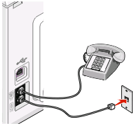 2 Conecte un cable telefónico al puerto LINE de la impresora y, a continuación, enchúfelo a una toma mural telefónica activa.