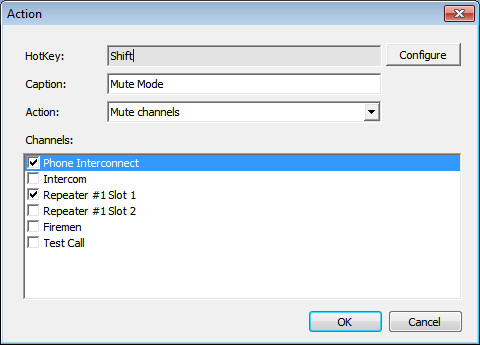 5. Configurar atajos de teclado - seleccione añadir teclas de acceso rápido para las acciones con los canales Seleccionados: 1.