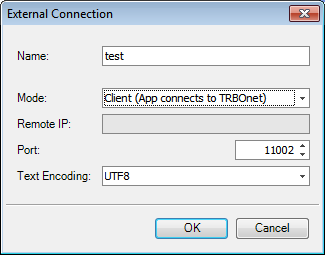 Configure nueva conexión: Nombre - escriba el nombre para la nueva conexión TCP / IP; Modo selecione Modo de conexión.