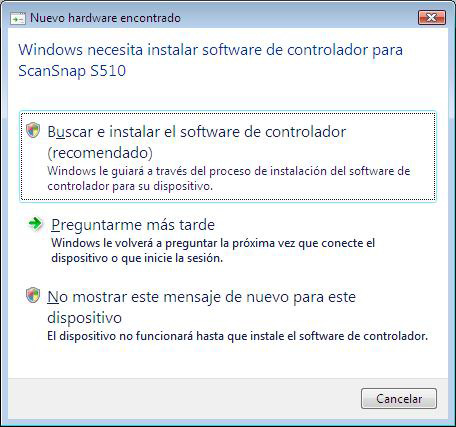En caso de WindowsP PXP 1) Cuando aparece [Asistente para hardware nuevo encontrado], seleccione No por el momento y haga clic en el botón de [Siguiente >].