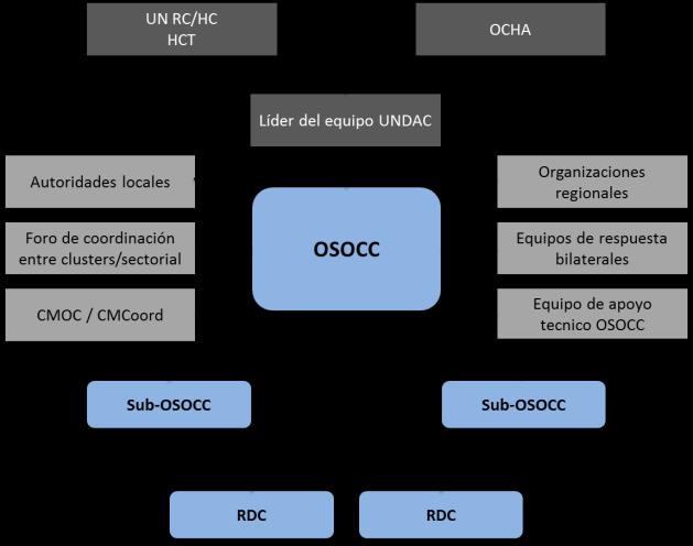 Figura D.1: Relaciones OSOCC Para satisfacer estas necesidades, un OSOCC puede requerir recursos adicionales y experiencia para manejar las necesidades especiales de una situación de emergencia.