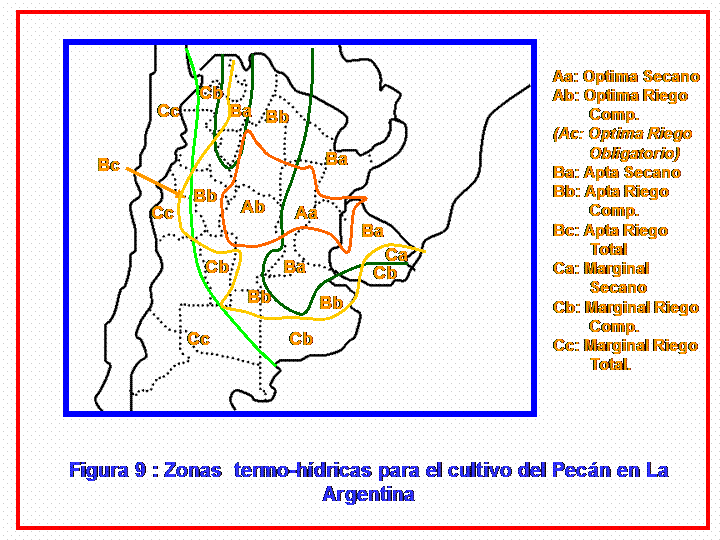 Aptitud del Clima Argentino para el Pecán Entre 160 y 240 días d libre de heladas Temp.