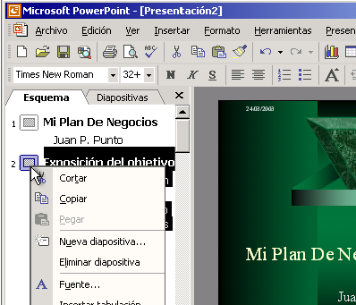 Copiando diapositivas utilizando la barra de herramientas Otra manera de copiar una diapositiva es mediante la barra de herramientas de PowerPoint.