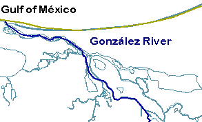 Obra de desvío Figura 1 Ubicación del río González en la costa del estado de Tabasco (las flechas representan la dirección del flujo) Sin embargo, el comportamiento de la avenida extraordinaria