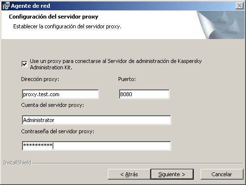 I N S T A L A C I Ó N L O C A L D E S O F T W A R E Si se requiere una contraseña para acceder al proxy, rellene los campos Cuenta del servidor proxy y Contraseña del servidor proxy. Figura 60.