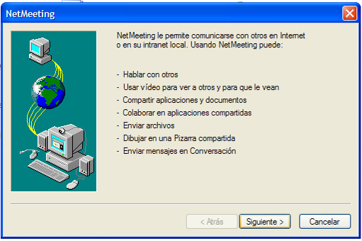 53), esto nos abrirá un asistente para configurar el NetMeeting. Como se muestra en la imagen 3.54 Imagen 3.