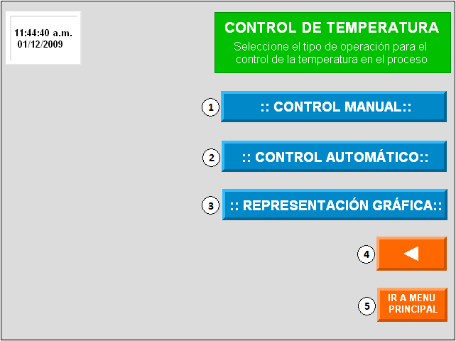 6.2.3.3- Pantalla del menu de operación para el control de temperatura FIGURA 6.31.- Pantalla del menu de control de temperatura 6.2.3.3.1- Asignación de pantallas de navegación No.