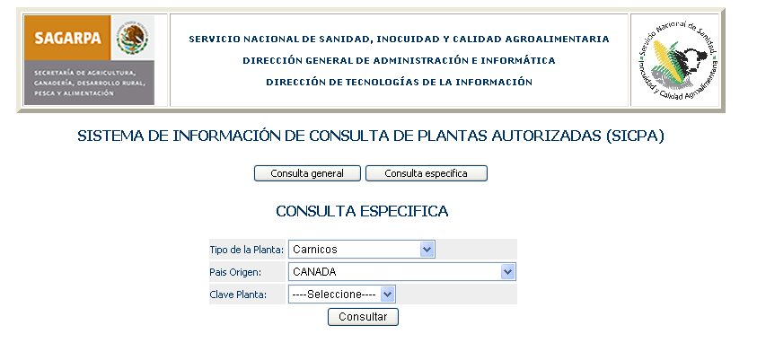 Información de Consulta de Plantas Autorizadas (SICPA). Cuando un producto (ej.
