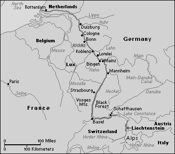 principales puertos son Róterdam, Duisburgo, Mannheim, Ludwigshafen, Estrasburgo y Basilea. Mapa Nº 3, Sistema Fluvial Europeo: La Hidrovía Rhin Fuente: http://geography.howstuffworks.