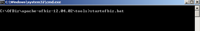 i) Finalmente levantamos el software de Apache Ofbiz entrado a la carpeta /tools/ de nuestro ERP y ejecutando el comando startofbiz.bat, como se muestra en la Fig 6.
