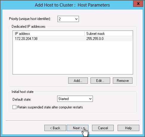 En Host (1) introducir la Dirección IP del servidor que se desea agregar al Clúster de Balanceo de Carga, en este ejemplo 172.20.204.138 y pulsar el botón Connect (2).