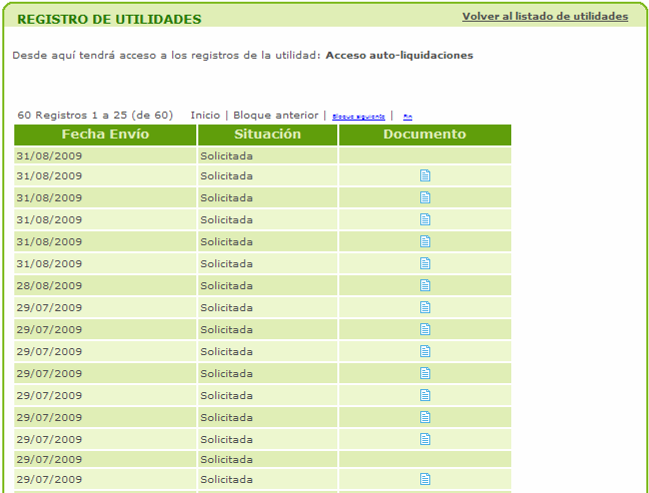 Uso de las utilidades Desde el listado de utilidades se muestra asociado a cada utilidad un enlace con un documento en rojo Desde el que se accede al