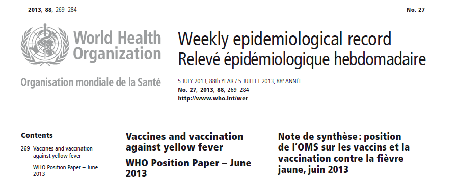 Vacuna frente a fiebre amarilla No es necesario dosis de refuerzo a los 10 años En mayo de 2014