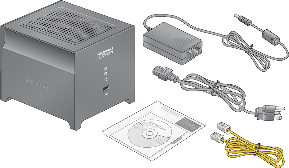 Instalación inicial NETGEAR Stora funciona con ordenadores Macintosh y PC, y se entrega completo con todo lo necesario para conectarlo a la red.