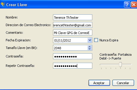 Paso 5. Pulsa pantalla: para activar la siguiente Figura 2: Pantalla del Administrador de Llaves con la opción Generar Llave seleccionada Paso 6.