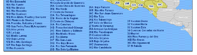 14 (Primera Sección) DIARIO OFICIAL Lunes 13 de febrero de 2012 Figura 2. Regiones sísmicas en la República Mexicana 5.3.2. Aspectos hidrológicos. 5.3.2.1. Señalar la región hidrológica de ubicación del sitio, cuenca y subcuenca (Figura 3.