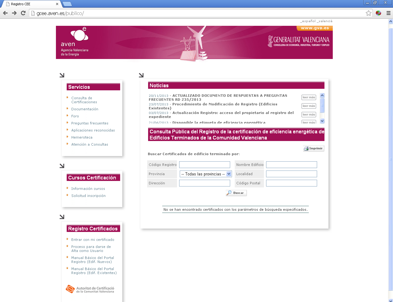 2. ACCESO AL PORTAL WEB Portal Web de Registro de Certificación Energética de la Comunidad Valenciana: http://gcee.aven.