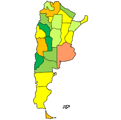 Ilustración 2: Mapa de la carga tributaria provincial sobre Restaurantes y hoteles. Año 2004-2015.