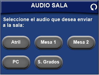 C. Pantalla Audio Sala 19 20 21 22 23 19. Atril: Selecciona el audio proveniente del Atril como fuente principal de sonido* NOTAS 20.