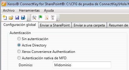 Configuración y administración de ConnectKey for SharePoint Configuración de autenticación El administrador puede establecer un método de autenticación para controlar el acceso del usuario del