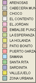 zonales mencionados en la tabla anterior, especificados por colores e incluyendo el nombre de las veredas que lo conforman. Mapa N. 1: División político administrativa del Municipio de San Carlos.