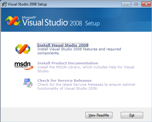 2) La primera pantalla de instalación de Visual Studio 2008 es la pantalla de configuración del siguiente diálogo.