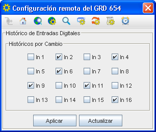 Ilustración 58 - Configuración de reportes de las entradas de pulsos 9.1.6 Configuración de históricos Permite conocer la configuración de los históricos de las entradas y salidas del GRD.