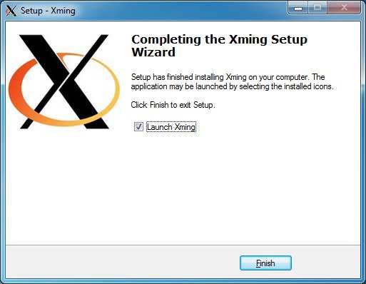 Ilustración 69 Finalización Instalación XMing Al dar click sobre Finish se ejecutará Xming en segundo plano.