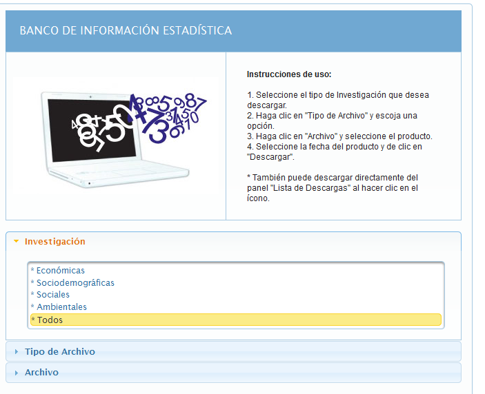 índice. A continuación se presenta los diferentes pasos a seguir: 1. Obtención de las bases de datos Ingresar al portal del INEC: http://www.ecuadorencifras.gob.ec/.